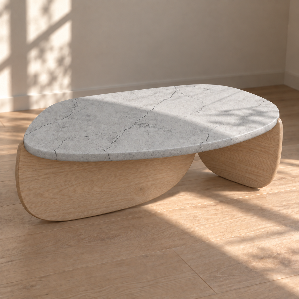 石嶼茶几 S 圓角 橡木原色 MQ-L718 Dry Concrete 完整商品自然窗光情境渲染 v3